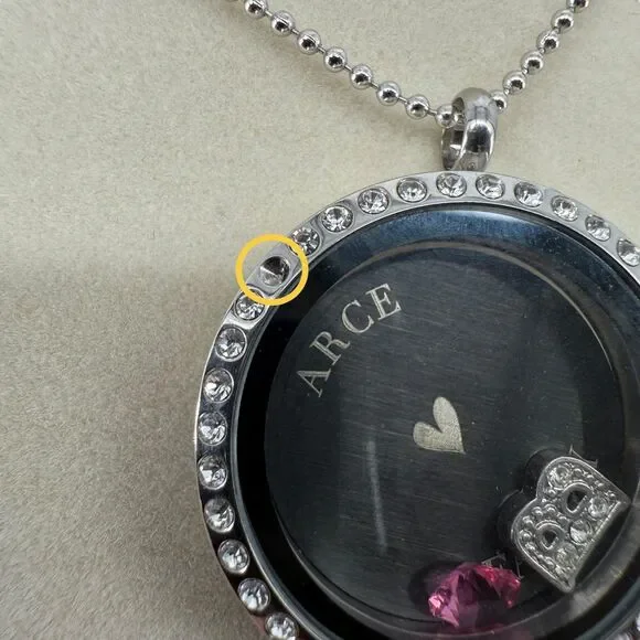 Origami Owl Crystal Locket Necklace Silver 30” Long "B" Charm Inscription READ - Picture 4 of 15